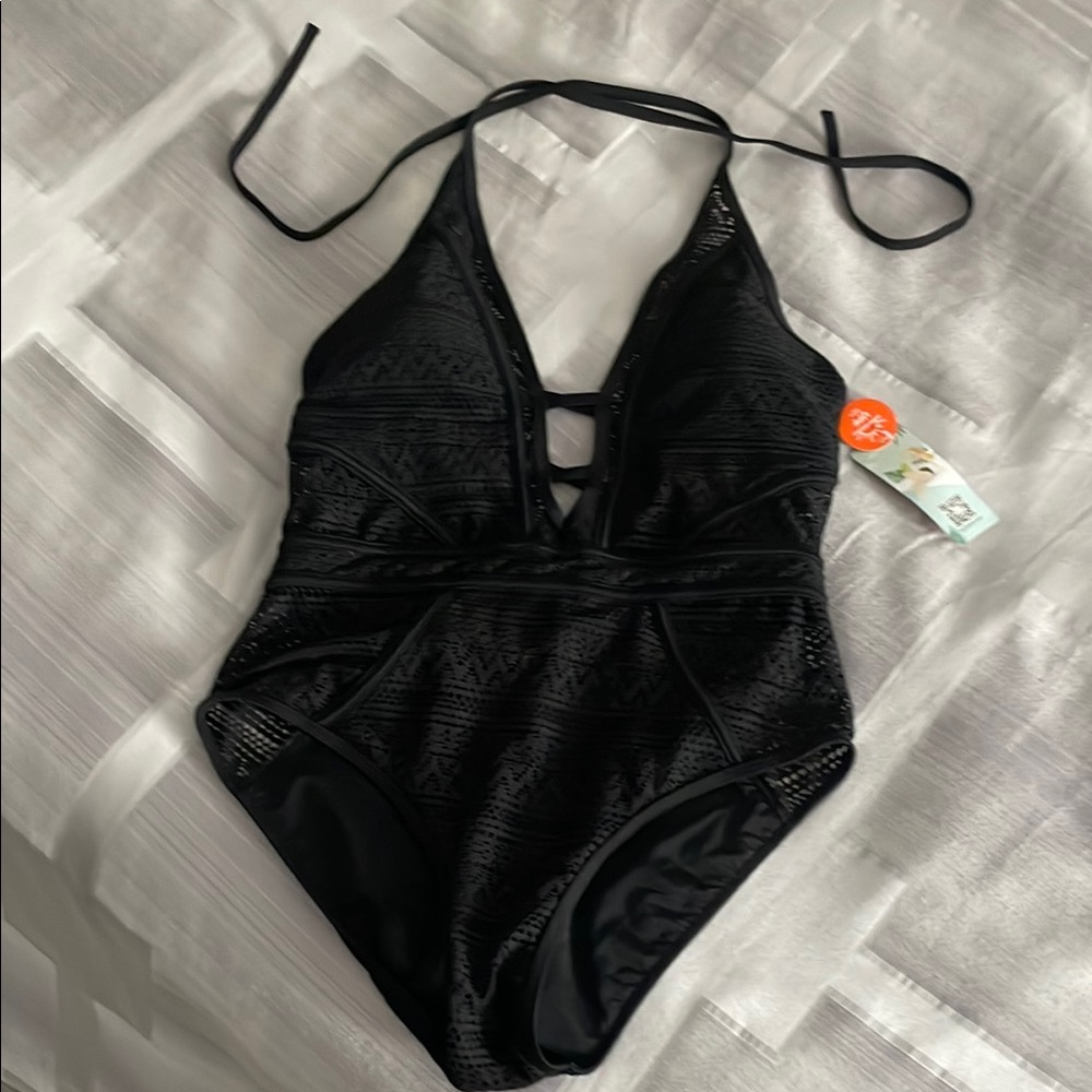 Stylish Black One Piece Swimsuit MED